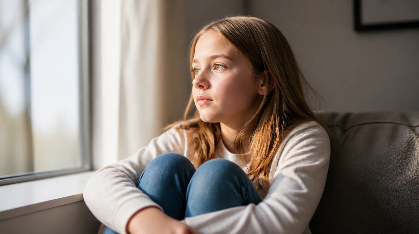 Jeune fille pensive regardant par la fenêtre